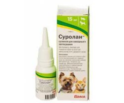 Краплі Elanco Surolan Суролан для лікування отитів та дерматитів для котів та собак, 15 мл. 