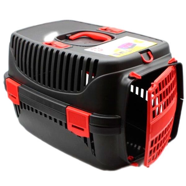 Переноска PET Plastart 1 пластик 49х33х40 см Чорно-червона