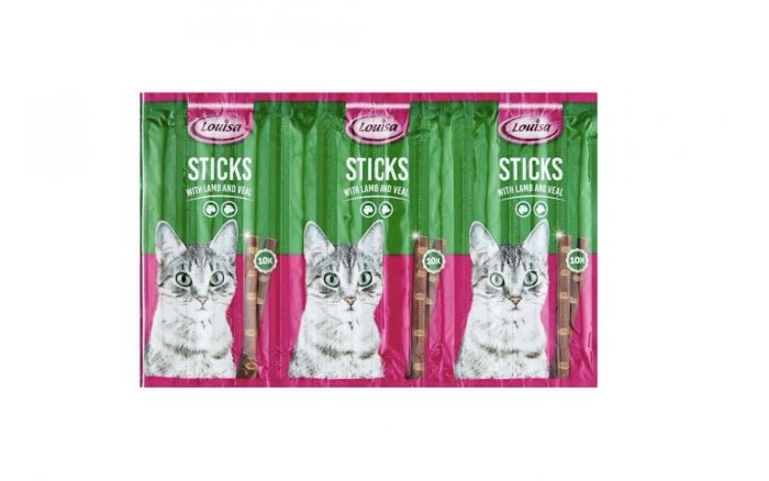 Ласощі для котів Палички Louisa, блістер 10 шт по 5 г ягня з телятиною