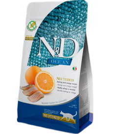 Сухий корм Farmina ND Grain Free Ocean Herring  Orange Neutered Adult для стерилізованих котів, з оселедцем та апельсином, 1,5 кг   Фарміна кет сух ND Grain Free Ocean HerringOrange Neutered ADULT з  оселед та апельс  1,5кг 40152
