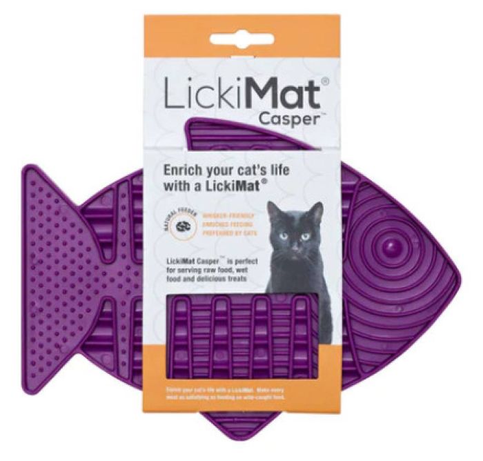 Лизальний килимок антистрес для котів LickiMat Casper Purple у формі рибки