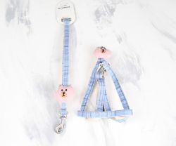 Комплект Собачки, шлея с поводком для щенков и мелких собак голубая Обєм грудей 24-38 см