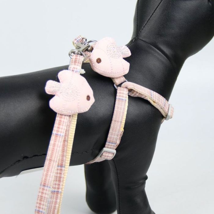 Шлея з повідцем рибка 1,0 х120 см клітинка Блакитний