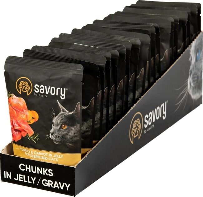 Savory Kitten Pouch з індичкою та морквою в желе вологий корм для стерилізованих кішок 85 г х 22 шт 