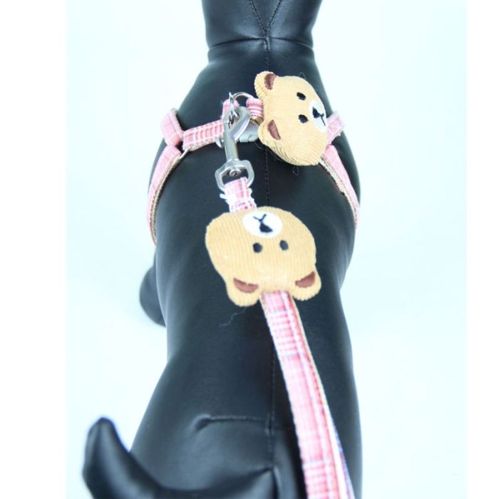 Комплект Собачки, шлея з повідцем для цуценят і дрібних собак червоно-рожева Обєм грудей 24-38 см