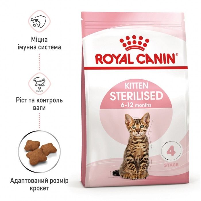 АКЦІЯ Royal Canin KITTEN STERILISED для стерилізованих кошенят набір корму 2 кг + 4 паучі 