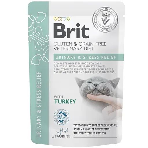 Вологий корм Brit VetDiet GF Urinary and Stress Relief для котів з індичкою 85 гр. 