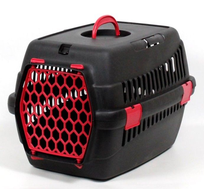 Переноска для тварин чорна пластик червоні двері 49х35х32 см до 5 кг