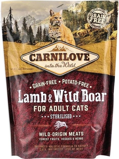 Carnilove Cat Lamb Wild Boar Sterilised Сухий корм для стерилізованих кішок з ягнятком та кабаном, 400 г 