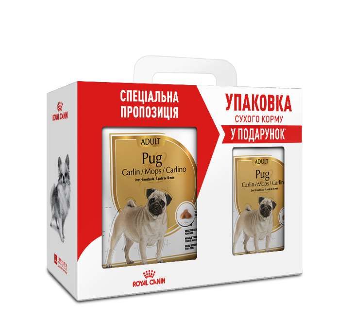 Акція сухий корм Royal Canin Pug Adult 3кг в подарунок 500г 