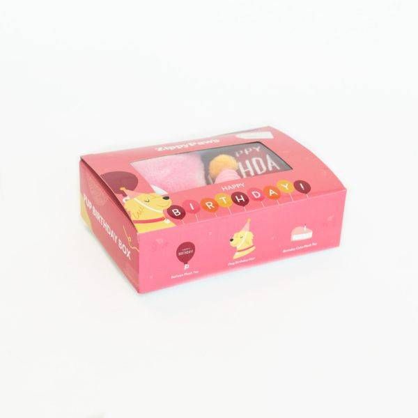 М'яка іграшка для собак подарунок на день народження ZippyPaws Pup Birthday Box Pink з пищалкою