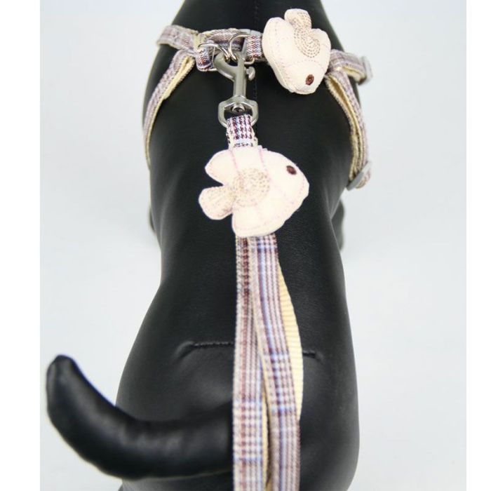 Шлея з повідцем рибка 1,0 х120 см клітинка Трояндовий