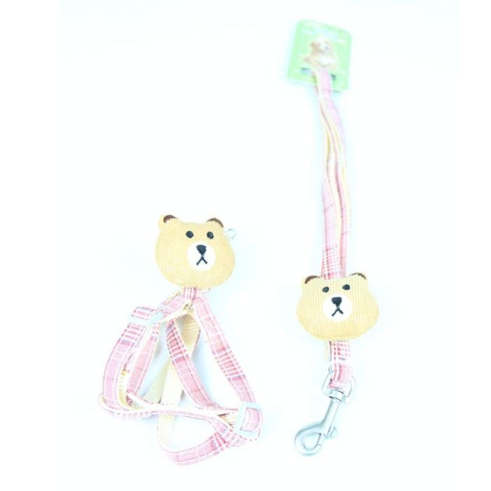 Комплект Собачки, шлея з повідцем для цуценят і дрібних собак червоно-рожева Обєм грудей 29-43 см