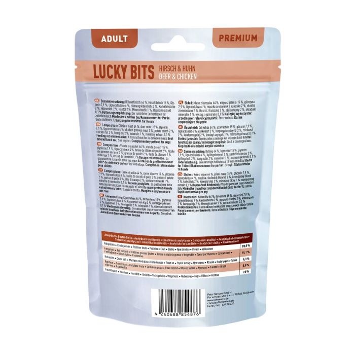 Натуральні ласощі з мʼяса Курки та Оленини Chewies Lucky Bits для дорослих собак 100 г