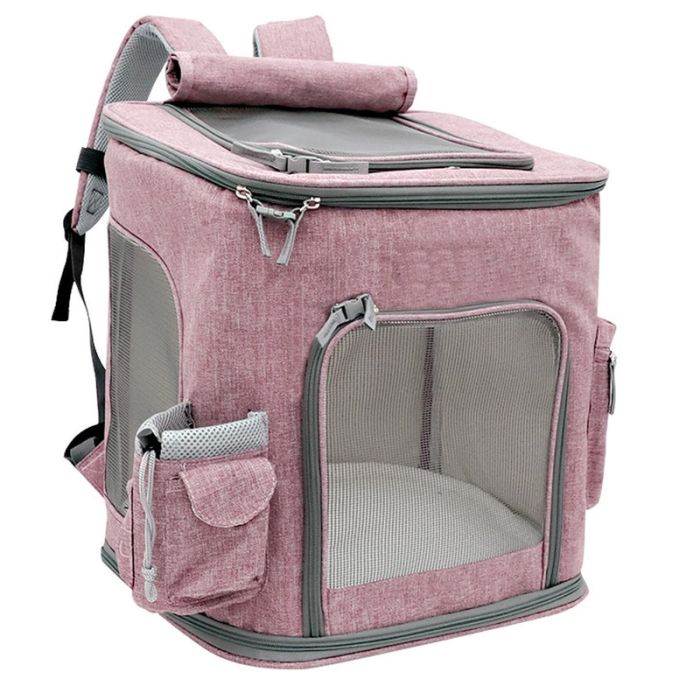 Рюкзак-переноска квадратний з сіткою для перенесення тварин, текстиль, 40Х37Х20СМ рожевий 