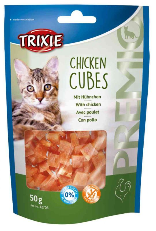 Premio Chicken Cubes-курячі кубики для кішок, Тріксі 42706 Ласощі Esguisita Crisbits курячі кубики 50гр. 42706