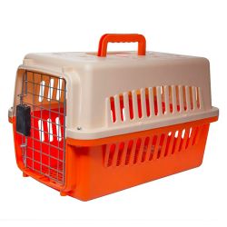 Переноска IATA з металевими дверима помаранчево-бежева до 20 кг (55x36x35 см)