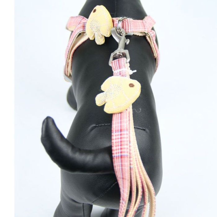 Шлея з повідцем рибка 1,5 х120 см клітинка Трояндовий