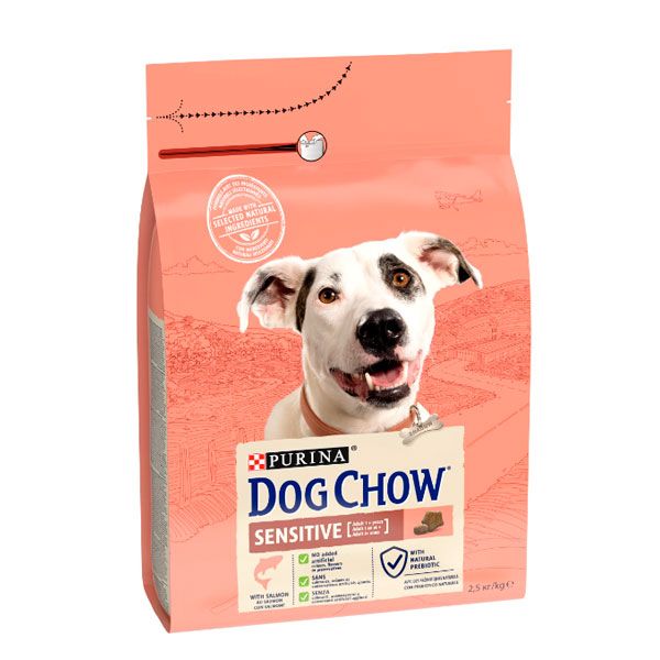 Dog Chow Sensitive Adult 1+ сухий корм для собак із чутливим травленням із лососем 2,5 кг