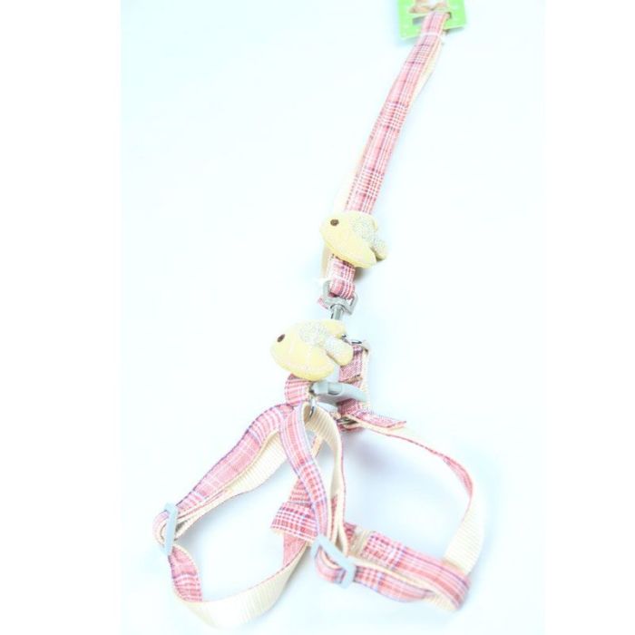 Шлея з повідцем рибка 1,5 х120 см клітинка Трояндовий