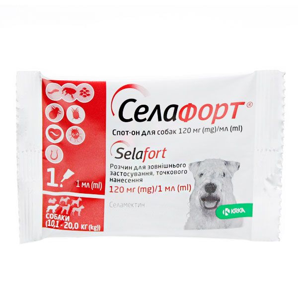 Селафорт краплі від бліх, кліщів і гельмінтів для собак 10,1-20 кг (120мг1мл)
