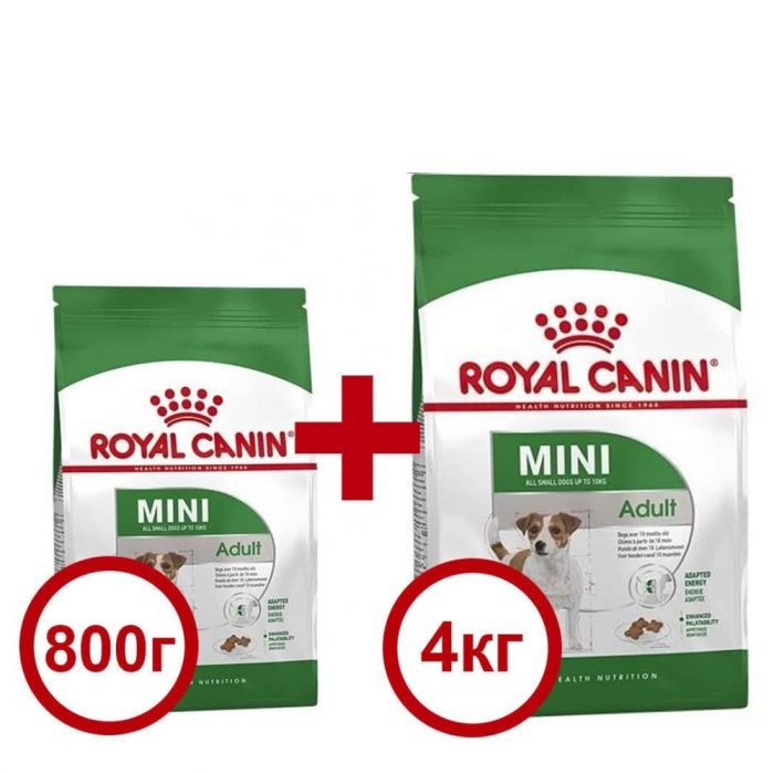 Акція сухий корм Royal Canin Mini Adult 4кг + 800г в подарунок 