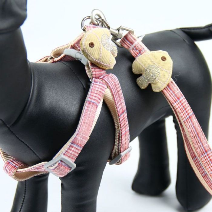 Шлея з повідцем рибка 1,5 х120 см клітинка Бежевий