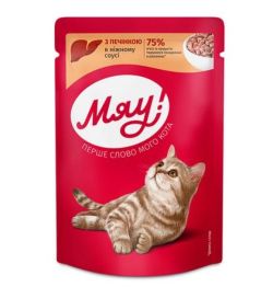 Вологий корм Мяу для дорослих кішок у ніжному соусі зі смаком печінки у ніжному соусі 85 гр 