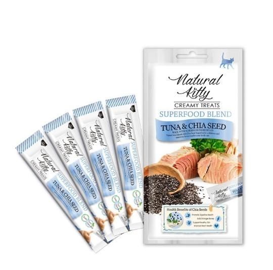 Ласощі Natural Kitty Creamy treats TUNA  CHIA SEED для котів зі смаком тунця та чіа 4х12 гр 