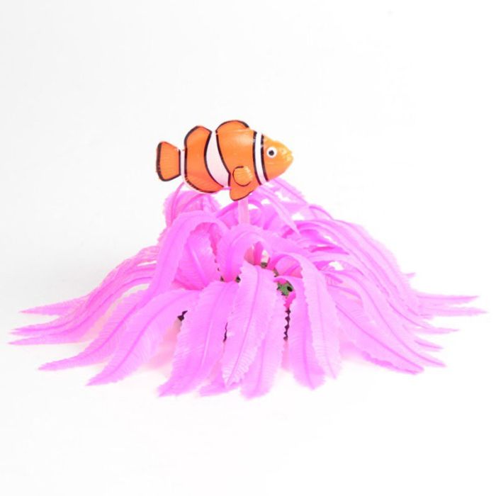 Рослини штучні для акваріума кущ 11 см з рибкою Клоун CL0063 