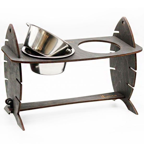 Кормушка для котів Cat Joy Скелет риби з регулюванням висоти Венге на 2 миски 