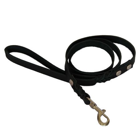 Повідець з ремінної шкіри з запльотом не строчений чорний 12 мм