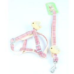 Шлея з повідцем рибка 1,5 х120 см клітинка Трояндовий