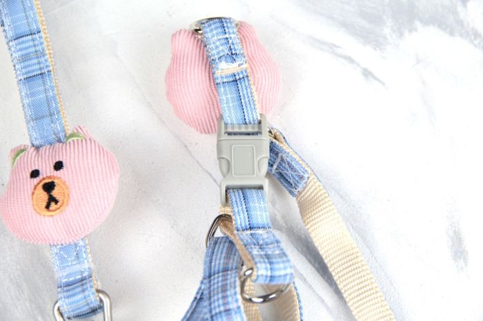 Комплект Собачки, шлея с поводком для щенков и мелких собак голубая Обєм грудей 24-38 см