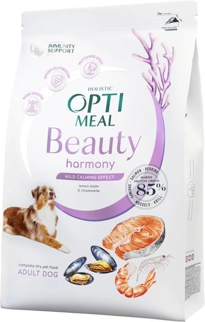 Акція-30 Optimeal Beauty Harmony із морепродуктами сухий корм для собак заспокійливий ефект 1.5 кг 