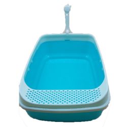 Туалет для котів високий квадрат борт з лопаткою Бірюзовий 52х38х20 см  