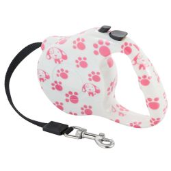 Рулетка для собак 5м15кг малюнок лапки гумова ручка стрічка фіксатор 