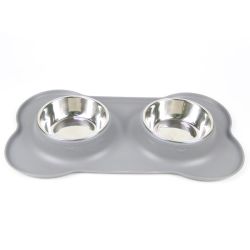 Миска метал на силіконовій підставці 2х 400 мл Сірий