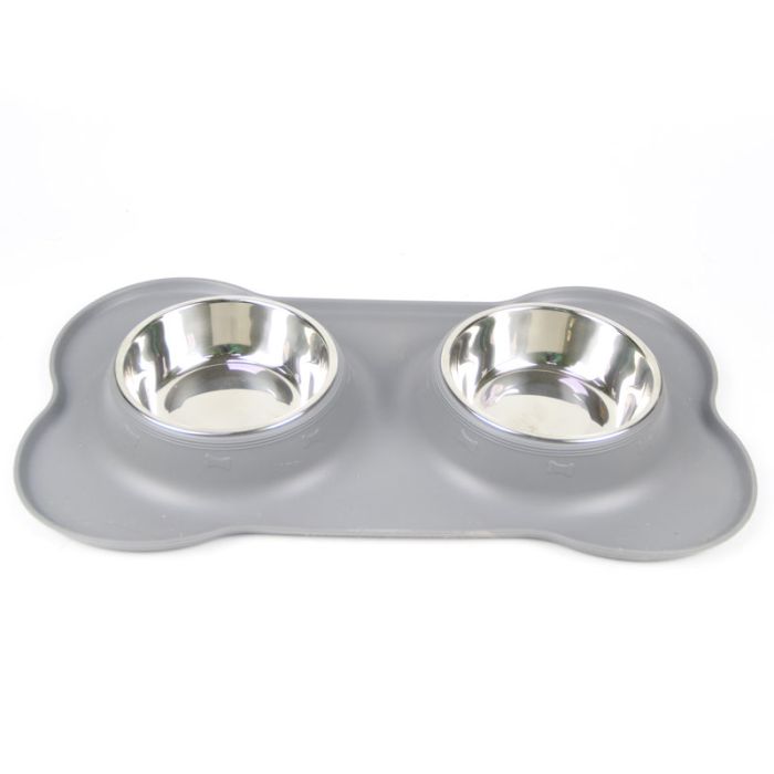 Миска метал на силіконовій підставці 2х 400 мл Сірий