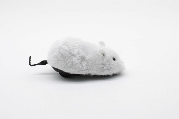 Миша на колесах заводна Біла 1566 см. Сіра