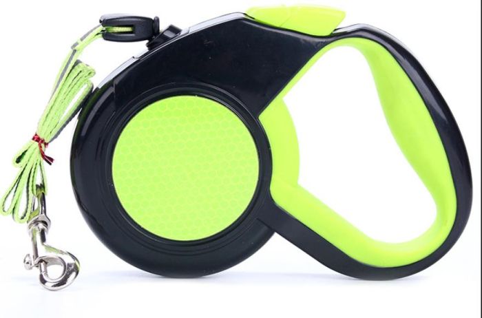 Рулетка для собак 5м  20кг світловідбиваюча прогумована ручка трос салатова з кнопкою LS172 