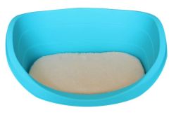 Лежанка пластикова з хутряним килимком блакитна 80х56х25 см