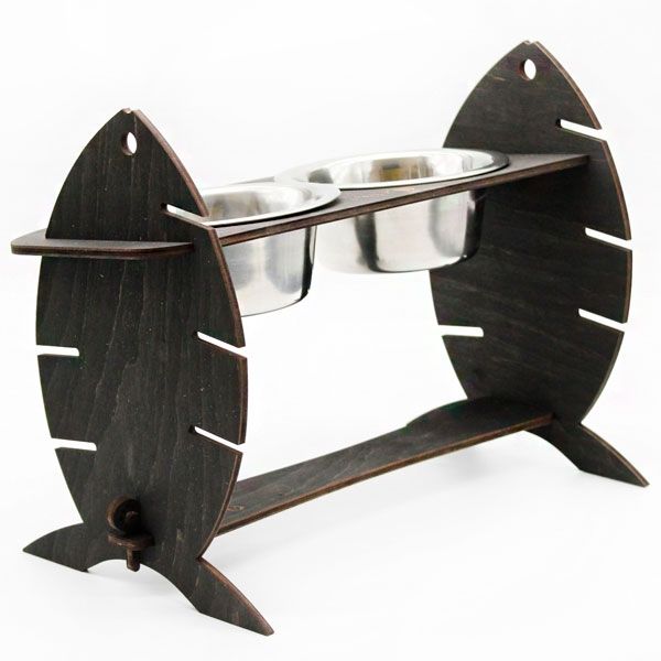 Кормушка для котів Cat Joy Скелет риби з регулюванням висоти Венге на 2 миски 