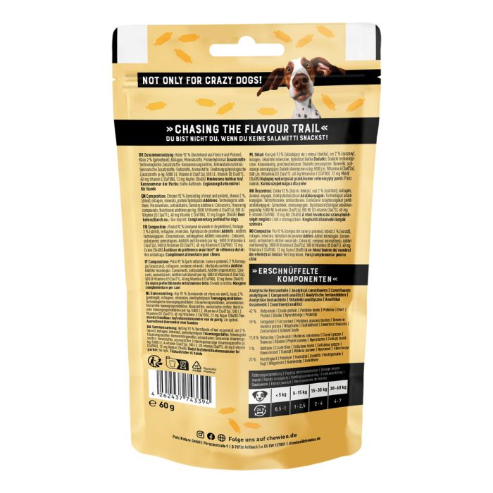 Натуральні сушені ковбаски для собак Chewies Salametti Курка та сир для будь-якого віку 60 г