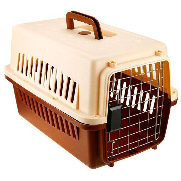 Переноска IATA з металевими дверима коричнево-бежева до 20 кг (55x36x35 см)