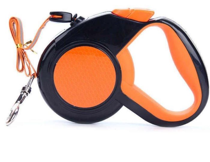 Рулетка для собак світловідбиваюча 8м  30кг прогумована ручка трос помаранчева LS173 