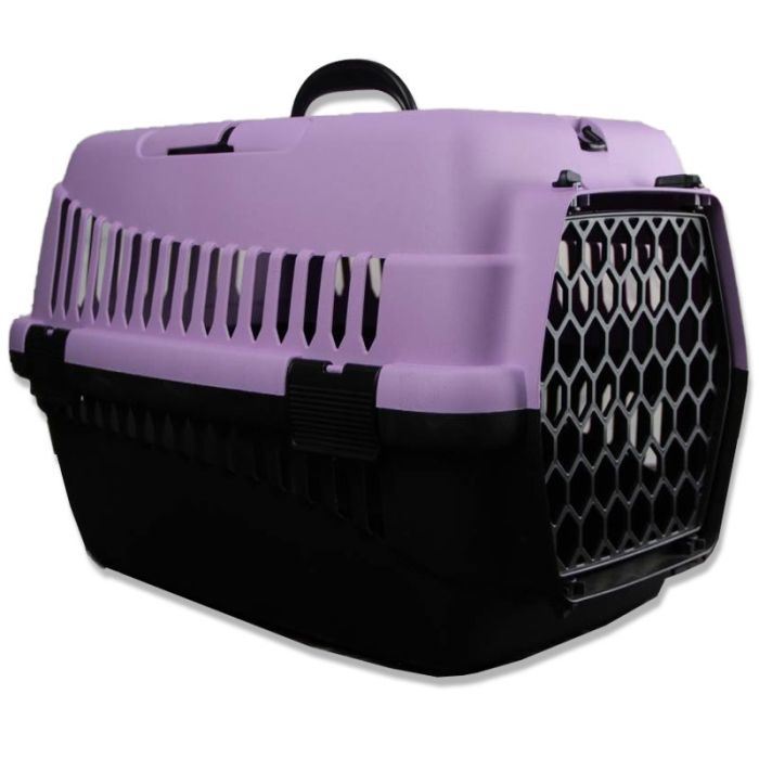 Переноска для тварин бузково-чорна пластик 55х39х36 см до 8 кг