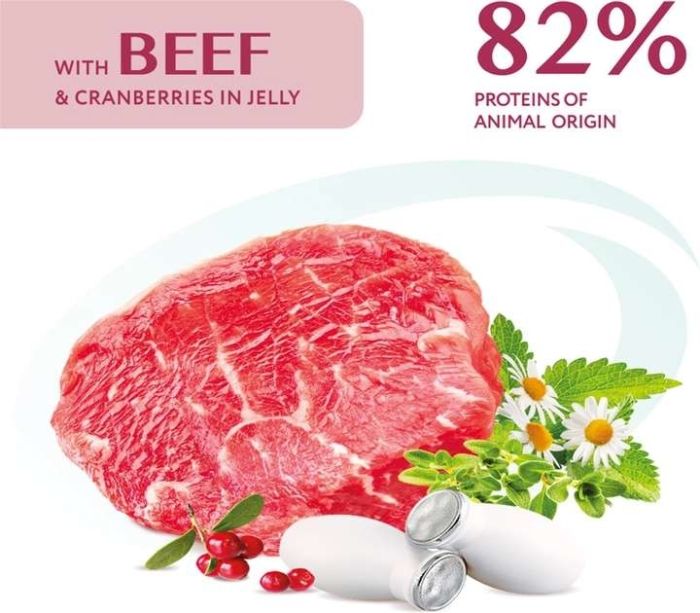 Optimeal Вологий корм для собак з яловичиною та журавлиною в желе, 100 г Акція -22