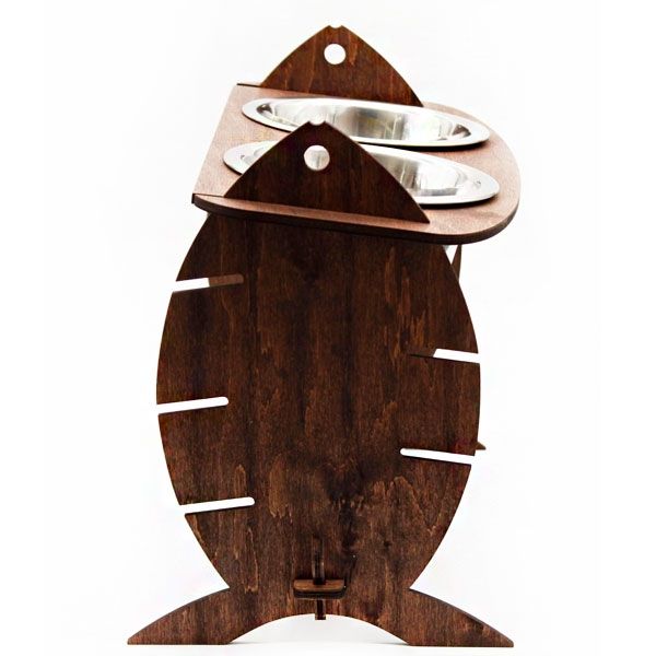 Кормушка для котів Cat Joy Скелет риби з регулюванням висоти Дуб на 2 миски 