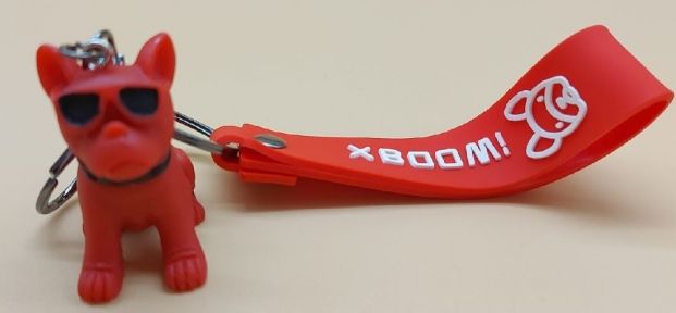 Брелок Бульдог в окулярах силіконова ручка Червоний